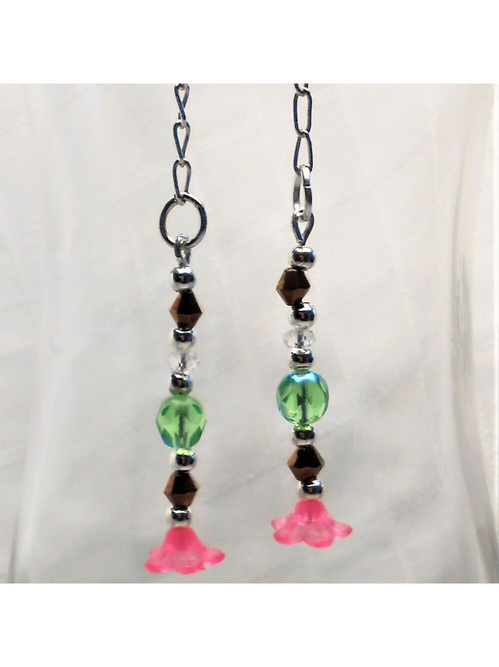 No 394 Handmade earrings with acrylic flowers charms and glass cristals